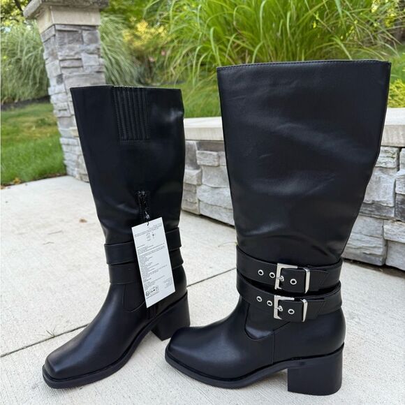 The Drop Women's Sage Tall Biker Boot with Buckles, Black, NWT - Picture 2 of 6